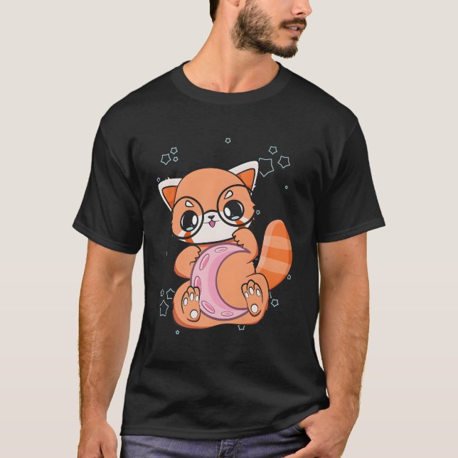 Camiseta Kawaii Pastel Gótico Red Panda Chibi Anime Moon (Anverso)