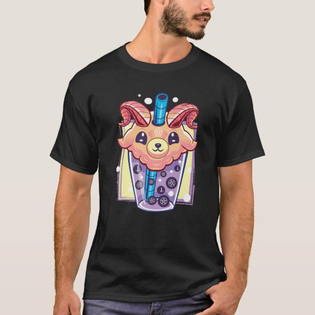 Camiseta Kawaii Pastel Gótico Sombrío Baphomet Boba Té de b (Anverso)