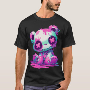 Camiseta Kawaii Pastel Gótico Tonto Tinta Rosa Panda