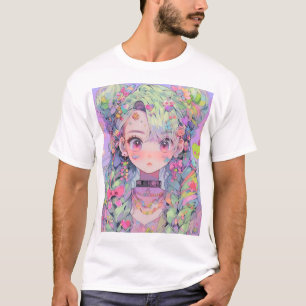 Camiseta Kawaii Pastel Harajuku Anime Chica con trenzas