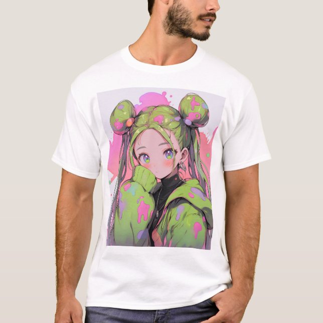 Camiseta Kawaii Pastel Splatter Anime Chica (Anverso)