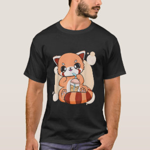 Camiseta Kawaii Pearl Bubble Tea Panda Rojo Boba Anime