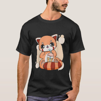 Camiseta Kawaii Pearl Bubble Tea Panda Rojo Boba Anime