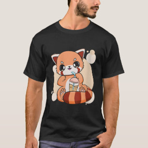 Camiseta Kawaii Pearl Bubble Tea Red Panda Boba Anime