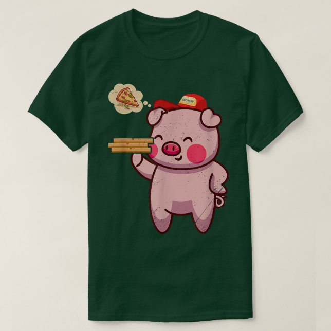 Camiseta Kawaii Pig Cute Animal Pizza Delivery Funny Pizza  (Diseño del anverso)