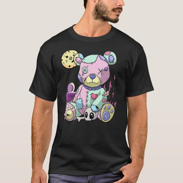 Camiseta Kawaii Pink Pastel Goth Cute Creepy Teddy Bear Ani (Anverso)