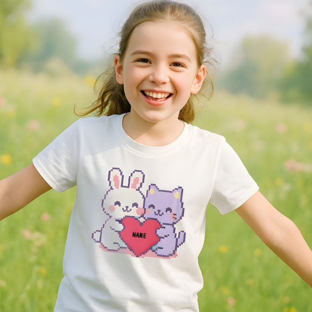 Camiseta Kawaii Pixel Personalizado de niños Bunny & Cat He (Subido por el creador)
