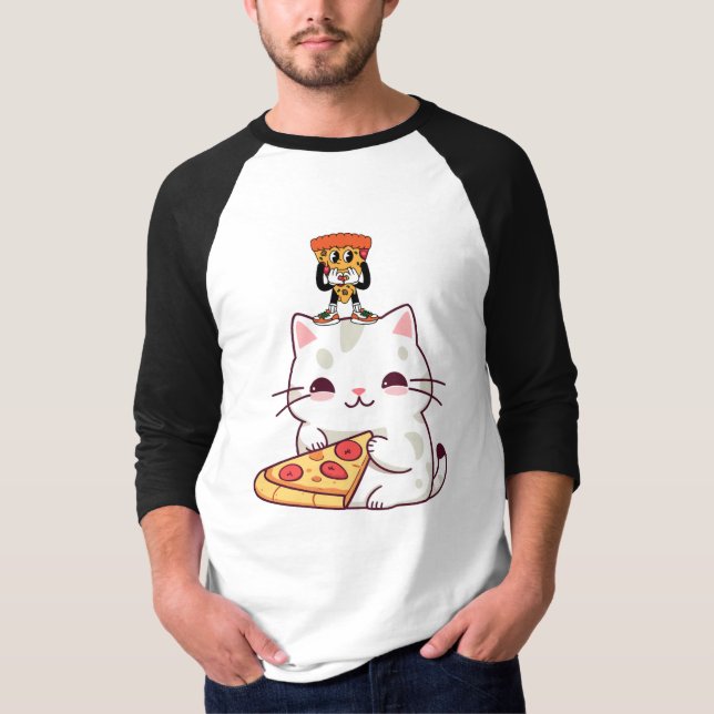 Camiseta Kawaii Pizza Cat & Little Pizza Buddy Funny Graphi (Anverso)