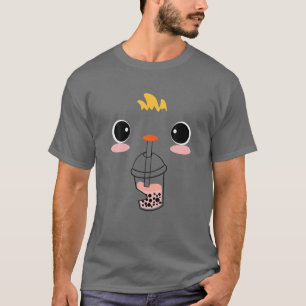 Camiseta Kawaii Pollo Cara Beber Boba Té de burbuja