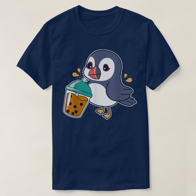 Camiseta Kawaii Puffin Bird Beber Boba - Té de burbuja (Diseño del anverso)