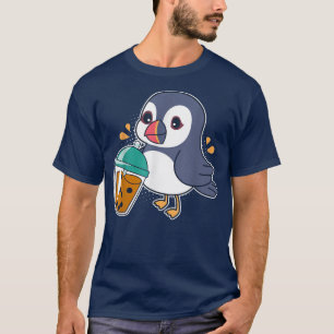 Camiseta Kawaii Puffin Bird Beber Boba - Té de burbuja