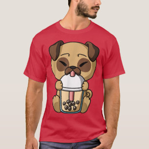 Camiseta Kawaii Pug Perro Boba Leche Té burbuja Anime