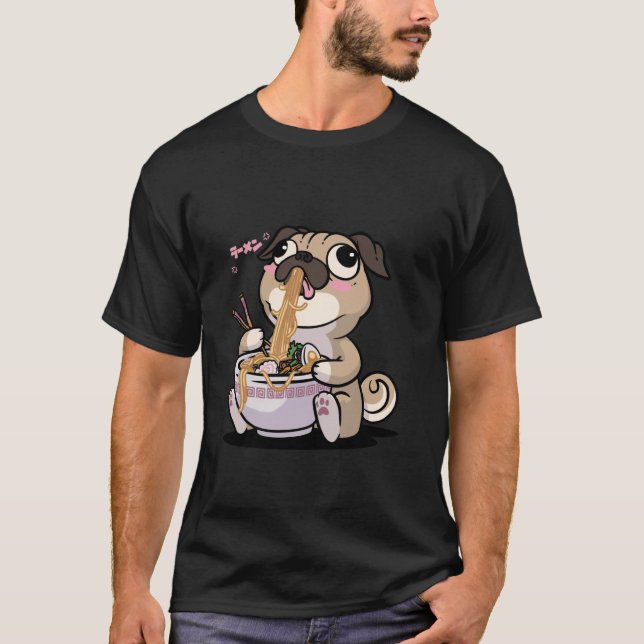 Camiseta Kawaii Pug Ramen Bowl Anime Otaku Japanese Noodles (Anverso)