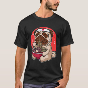 Camiseta Kawaii Pug Ramen Cute Manga Japonesa Anime Perro
