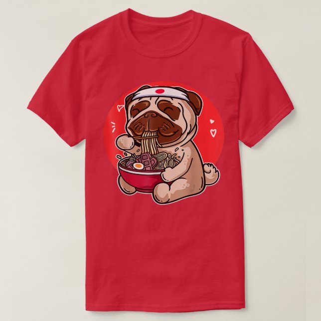 Camiseta Kawaii Pug Ramen Cute Manga Japonesa Perro Anime (Diseño del anverso)