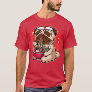 Camiseta Kawaii Pug Ramen Cute Manga Japonesa Perro Anime