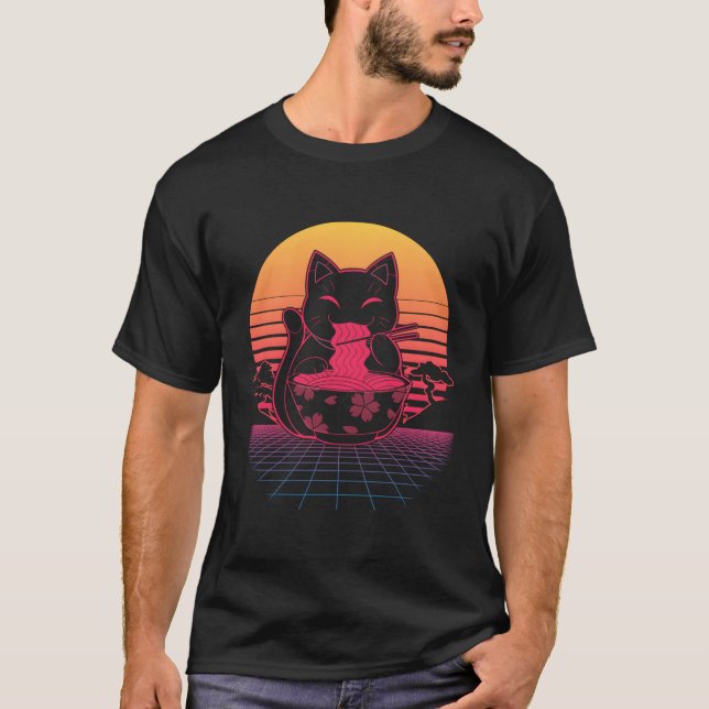 Camiseta Kawaii Ra Neko Cat Anime Rotic de fideos japoneses (Anverso)