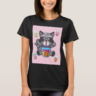 Camiseta Kawaii Raccoon Bubble Boba Leche Té Aesth Japonés