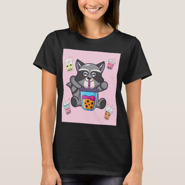 Camiseta Kawaii Raccoon Bubble Boba Leche Té Aesth Japonés (Anverso)