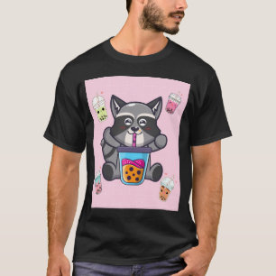 Camiseta Kawaii Raccoon Bubble Boba Leche Té Aesth Japonés
