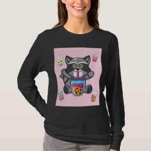 Camiseta Kawaii Raccoon Bubble Boba Leche Té Aesth Japonés
