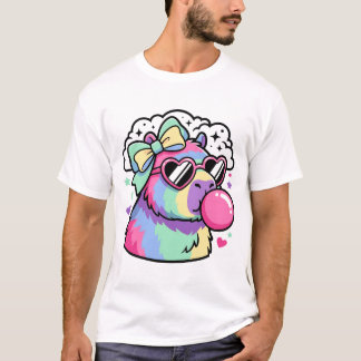 Camiseta Kawaii Rainbow Capybara with Heart Sunglasses & Bu