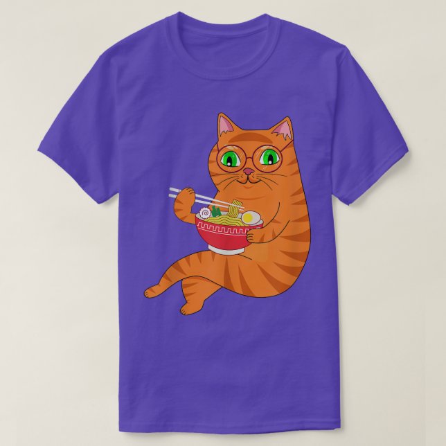 Camiseta Kawaii Ramen Anime Gato Comiendo Fideos Japoneses  (Diseño del anverso)