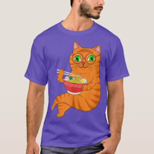 Camiseta Kawaii Ramen Anime Gato Comiendo Fideos Japoneses 