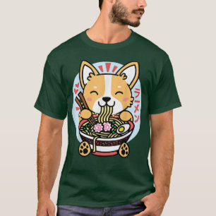 Camiseta Kawaii Ramen Anime Perro Corgi Noodles Japoneses