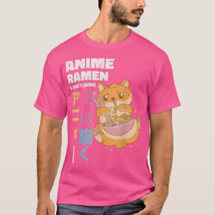 Camiseta Kawaii Ramen Cat Anime Ramen Sktetching