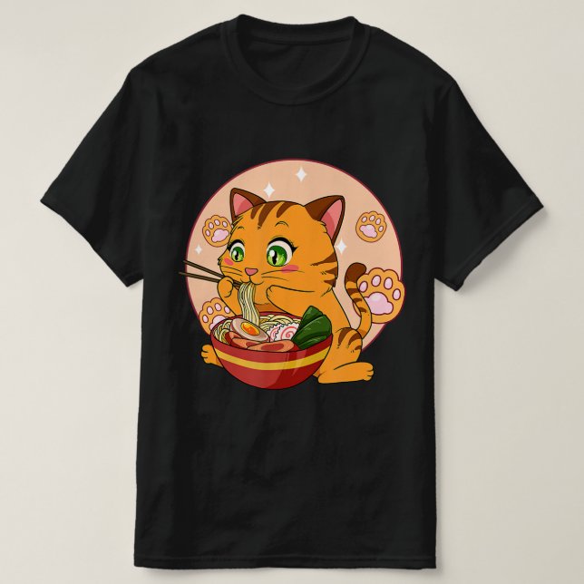 Camiseta Kawaii Ramen Cat Japonés Neko Noodle Anime Regalo  (Diseño del anverso)