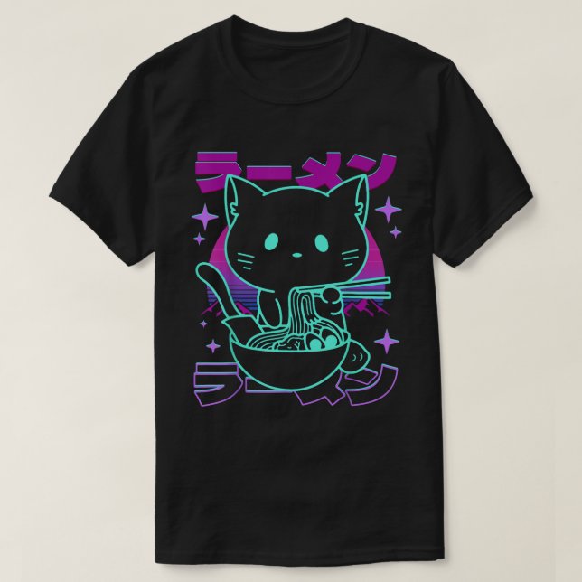 Camiseta Kawaii Ramen Cat Retro Japanese Vaporwave (Diseño del anverso)