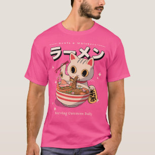 Camiseta Kawaii Ramen Cat Vintage japonesa Noodle Art