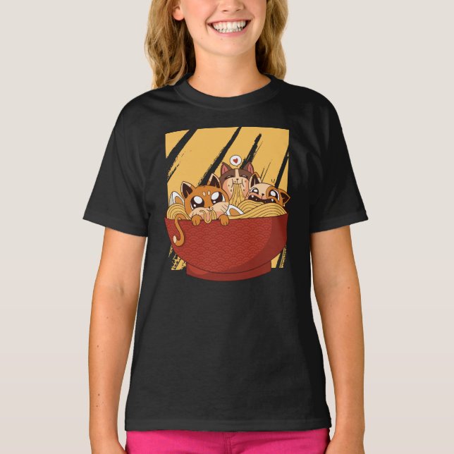 Camiseta Kawaii Ramen Cats (Anverso)