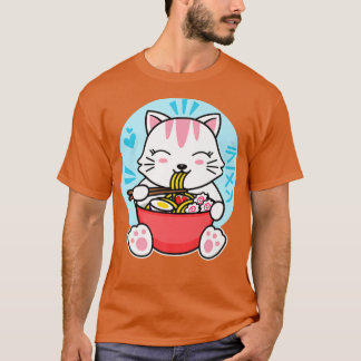Camiseta Kawaii Ramen cute Anime Gato blanco Instante japon