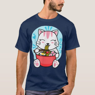 Camiseta Kawaii Ramen cute Anime Gato blanco Instante japon