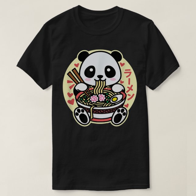Camiseta Kawaii Ramen Cute Anime Panda Fideos Japoneses Asi (Diseño del anverso)