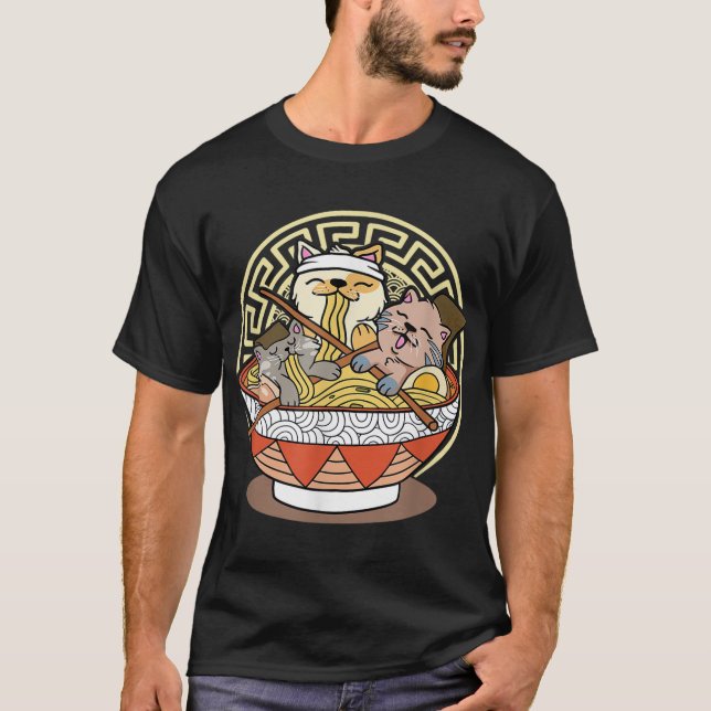 Camiseta Kawaii Ramen Cute Gato Anime Fideos Japoneses (Anverso)