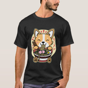 Camiseta Kawaii Ramen Cute Perro Anime Corgi Fideos Japones