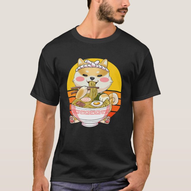 Camiseta Kawaii Ramen Cute Perro Anime Corgi Fideos Japones (Anverso)