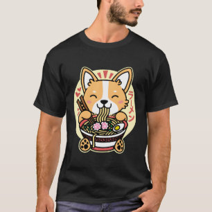 Camiseta Kawaii Ramen Cute Perro Anime Corgi Fideos Japones