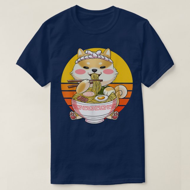 Camiseta Kawaii Ramen Cute Perro Anime Corgi Fideos Japones (Diseño del anverso)