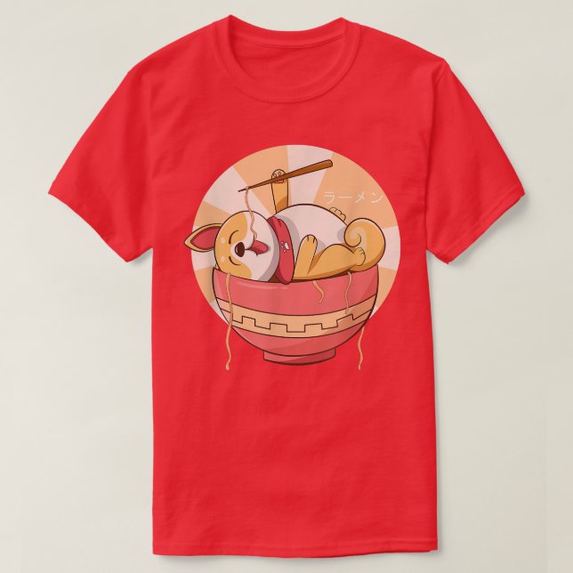 Camiseta Kawaii Ramen Cute Perro Anime Corgi Fideos Japones (Diseño del anverso)