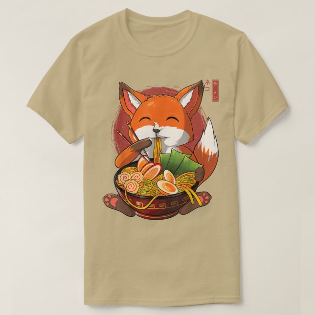 Camiseta Kawaii Ramen Fox, un anime divertido de los fideos (Diseño del anverso)