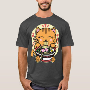 Camiseta Kawaii Ramen lindo gato Naranja anime fideo japoné