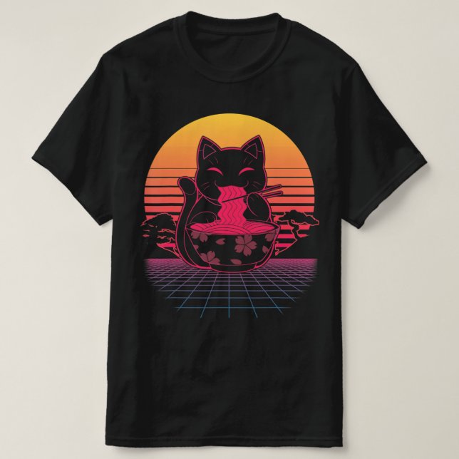 Camiseta Kawaii Ramen Neko Retro gato Anime de fideos japon (Diseño del anverso)