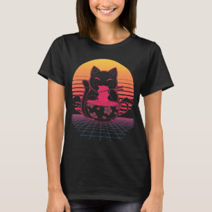 Camiseta Kawaii Ramen Neko Retro gato Anime de fideos japon