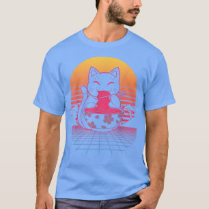 Camiseta Kawaii Ramen Neko Retro gato Anime de fideos japon