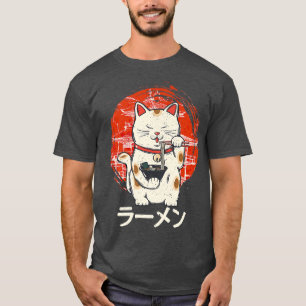 Camiseta Kawaii Ramen Neko Retro gato Anime de fideos japon