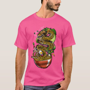 Camiseta Kawaii Ramen Noodles Bowl Chopsticks Dragon Anime